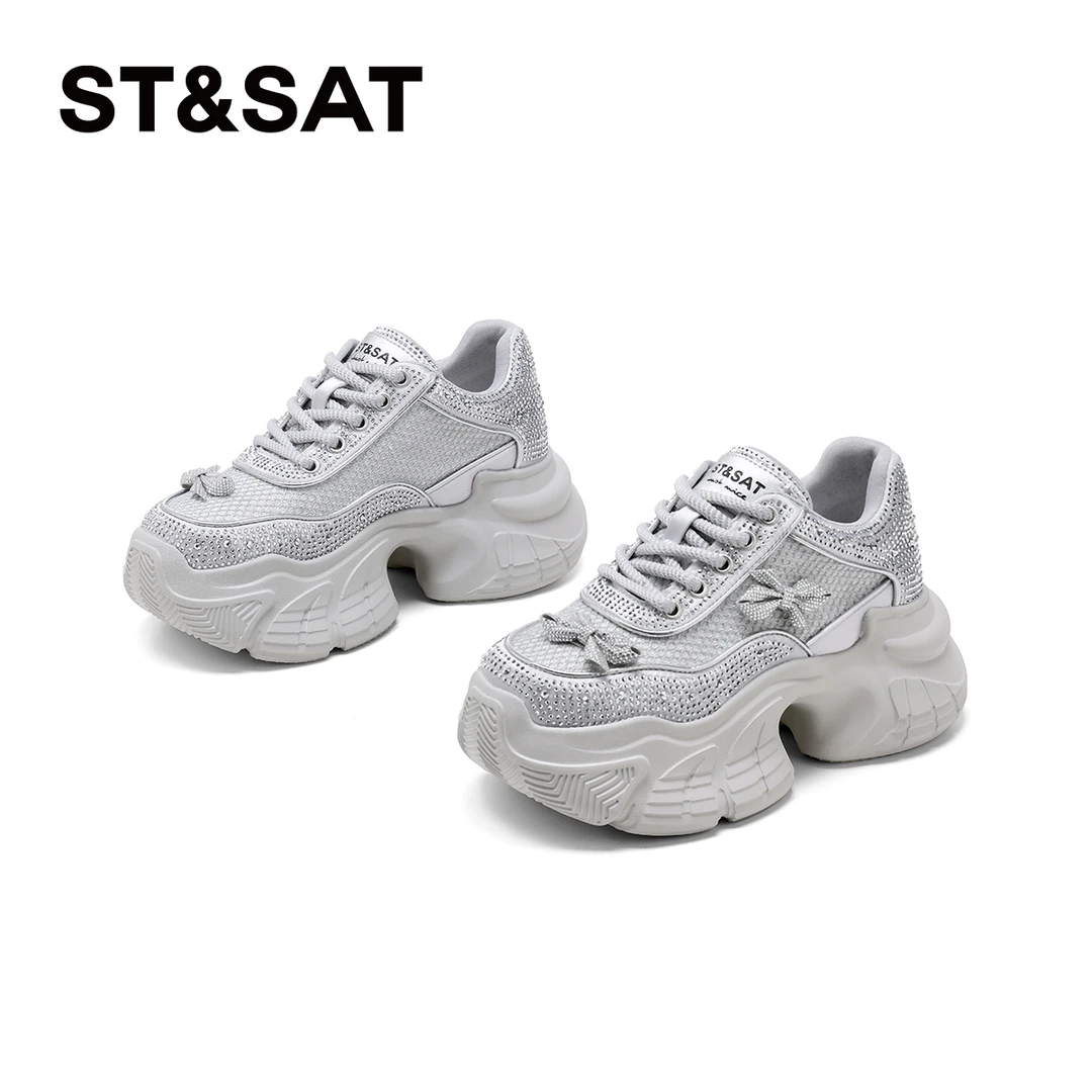St&Sat/星期六时尚百搭2025春季新款厚底透气老爹鞋系带网面女鞋