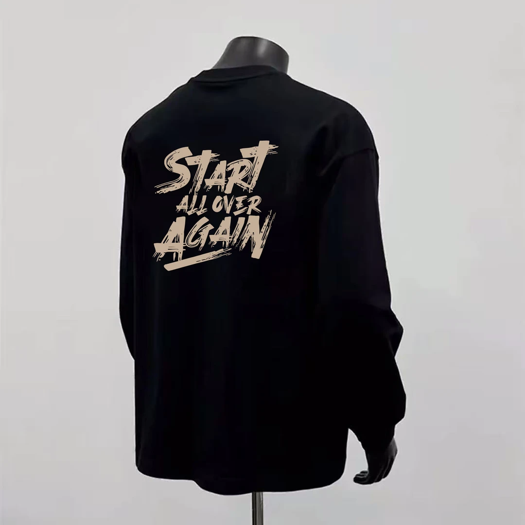 男重磅纯棉秋季打底长袖T恤美式潮流印花休闲百搭痞帅圆领长袖T恤