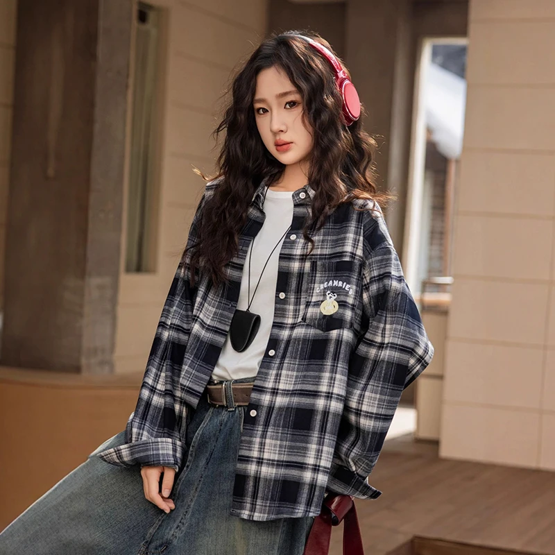 初中生格子衬衫2025秋装新款高中学生大童洋气薄款外套少女衬衣潮