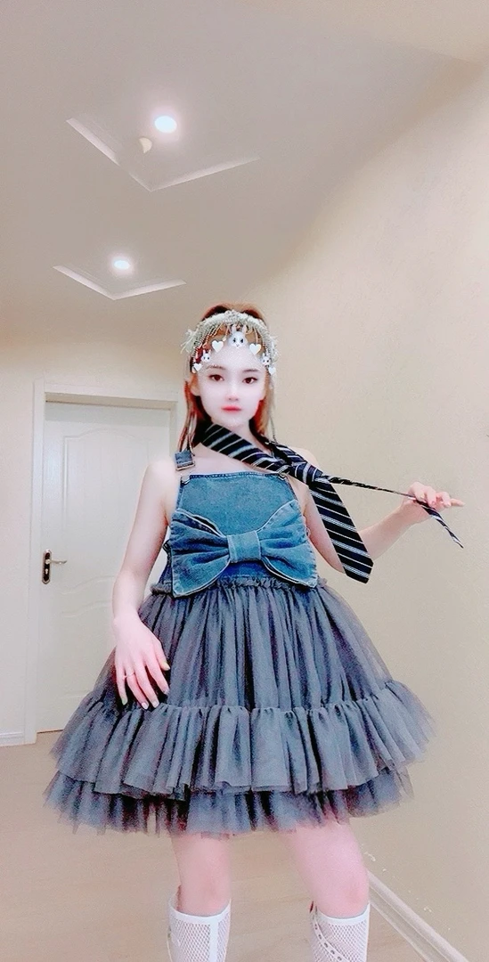 【面条仙仙】3485#高品质纱纱拼接牛仔背带裙