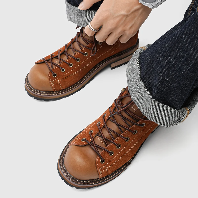 阿美咔叽英伦风中帮做旧马丁靴男复古男士新款机车靴高帮皮鞋