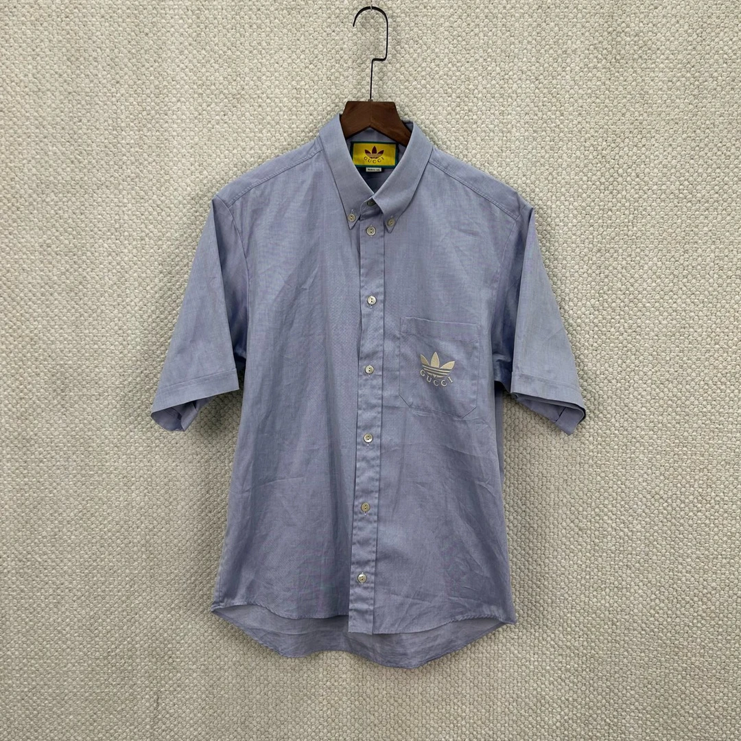 99新 GUCCI/古驰 Adidas联名刺绣logo纯色短袖衬衫46码 ys001683