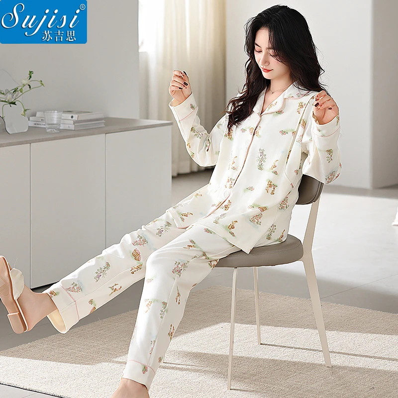 sujisi/苏吉思女士睡衣月子服7A抗菌拉架爽棉侧开口哺乳衣居家服
