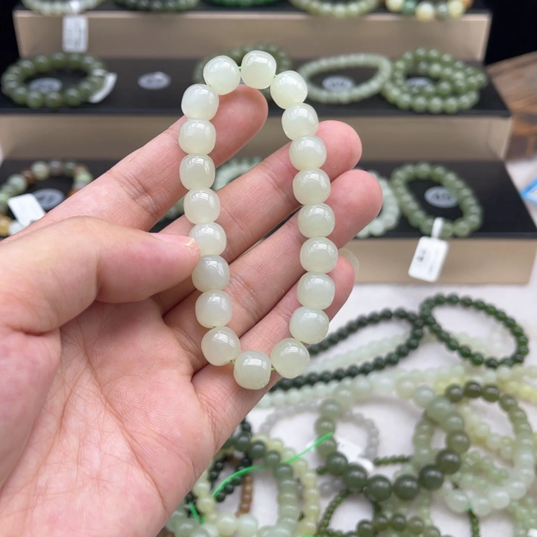 手链未镶嵌和田玉卡9.5高冰晴水老型珠