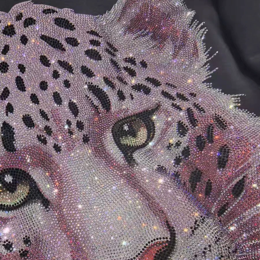 485岩石灰纯棉毛圈长袖连帽卫衣粉豹子烫钻上衣