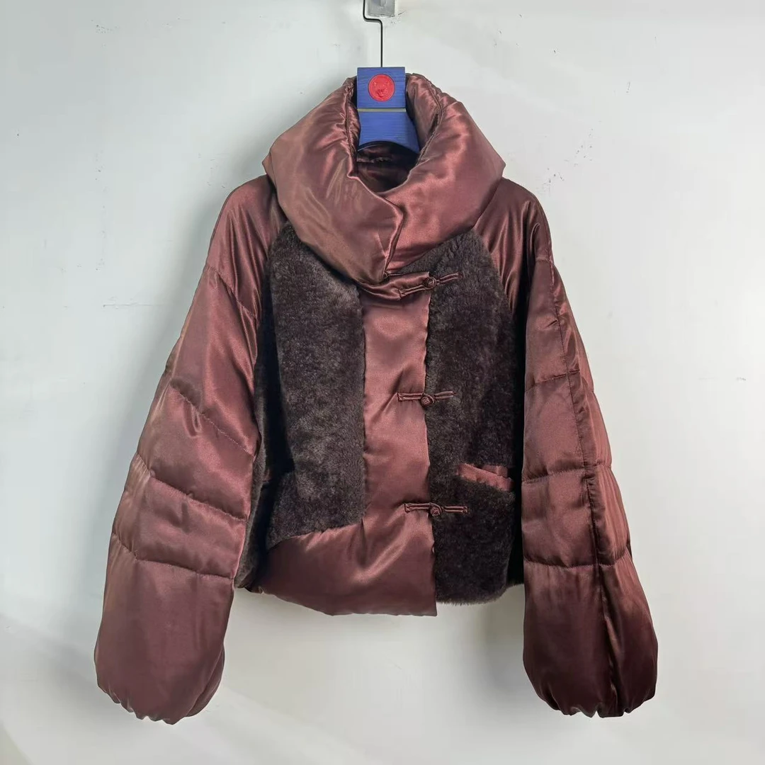 拉贡皮毛一体女鹅绒服短款外套
