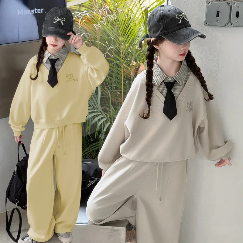 女童春秋款套装2025新款中大童洋气时尚学院风卫衣休闲韩版两件套