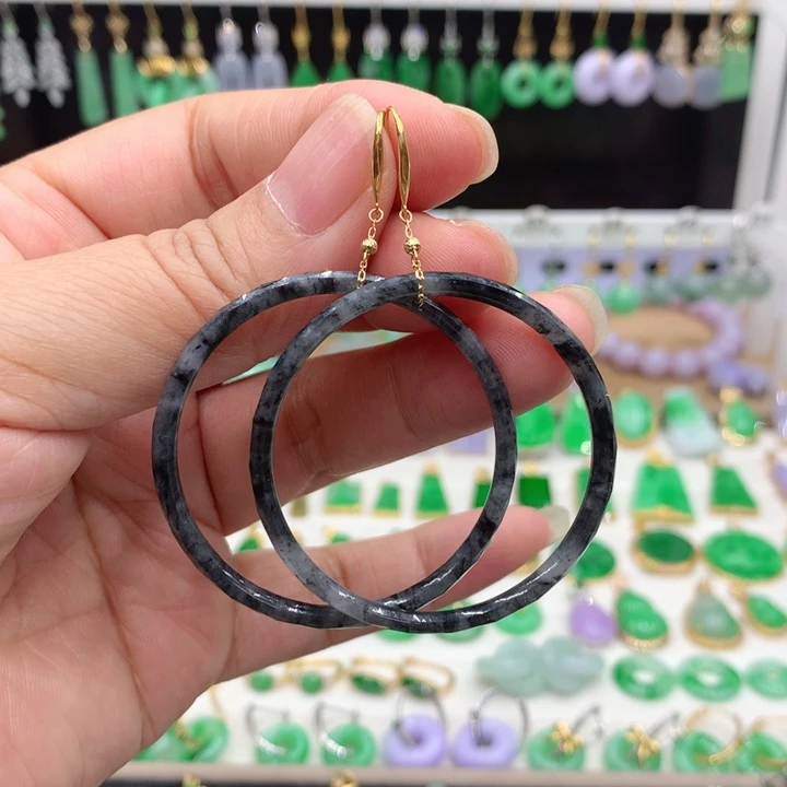 翡翠18K金镶嵌耳饰