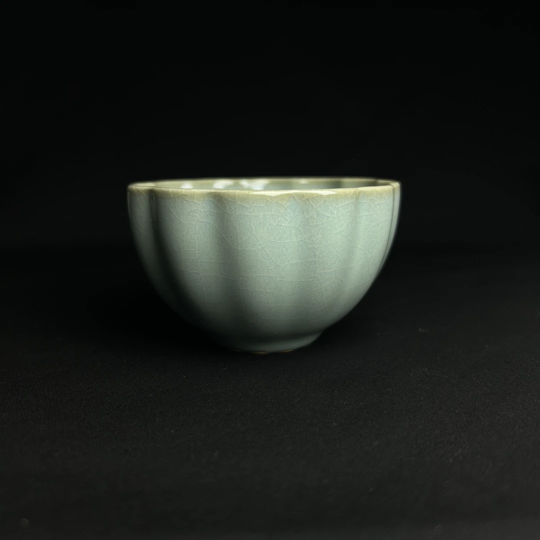 省工菊瓣杯天青/豆绿釉原矿汝瓷茶杯