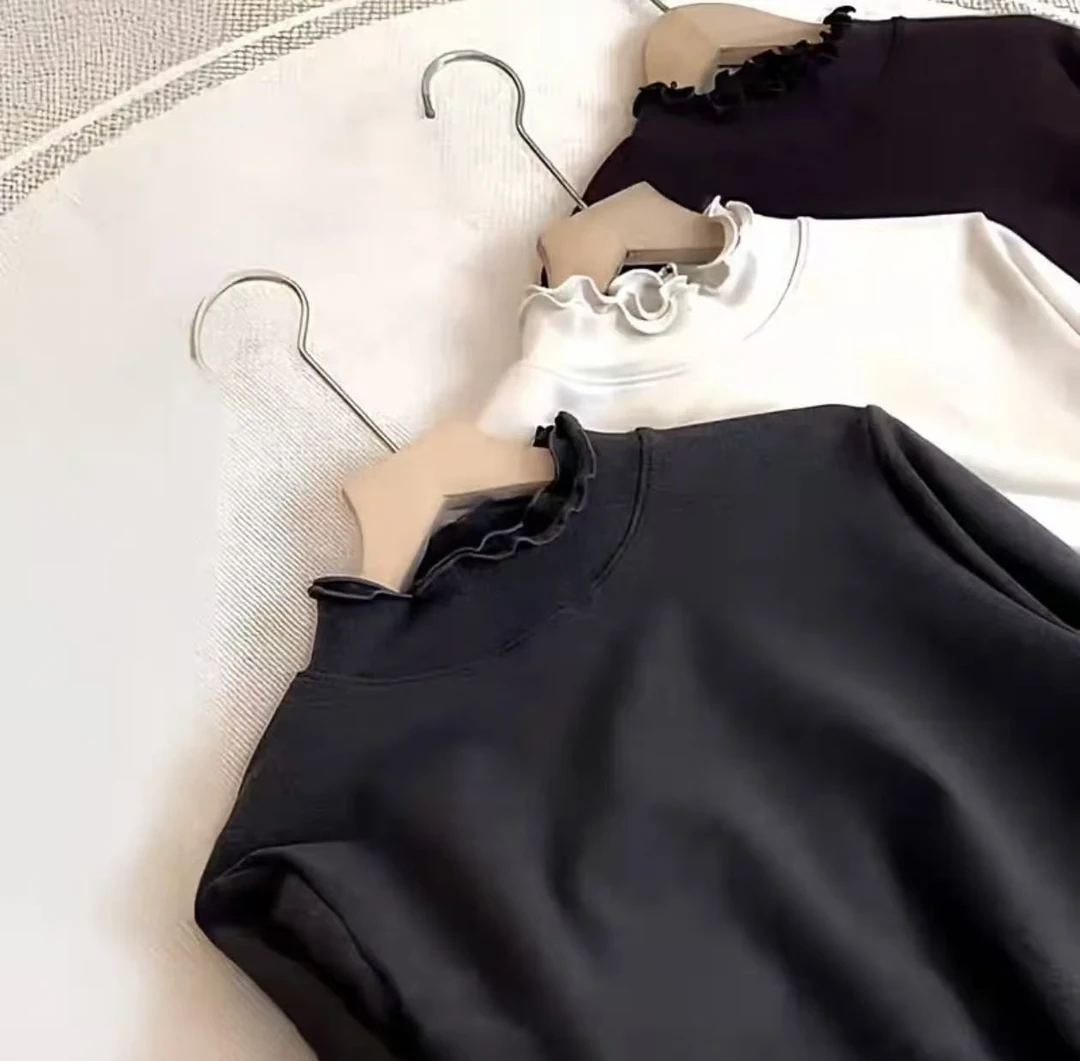 7233韩系双层木耳领慕斯绒打底衫C