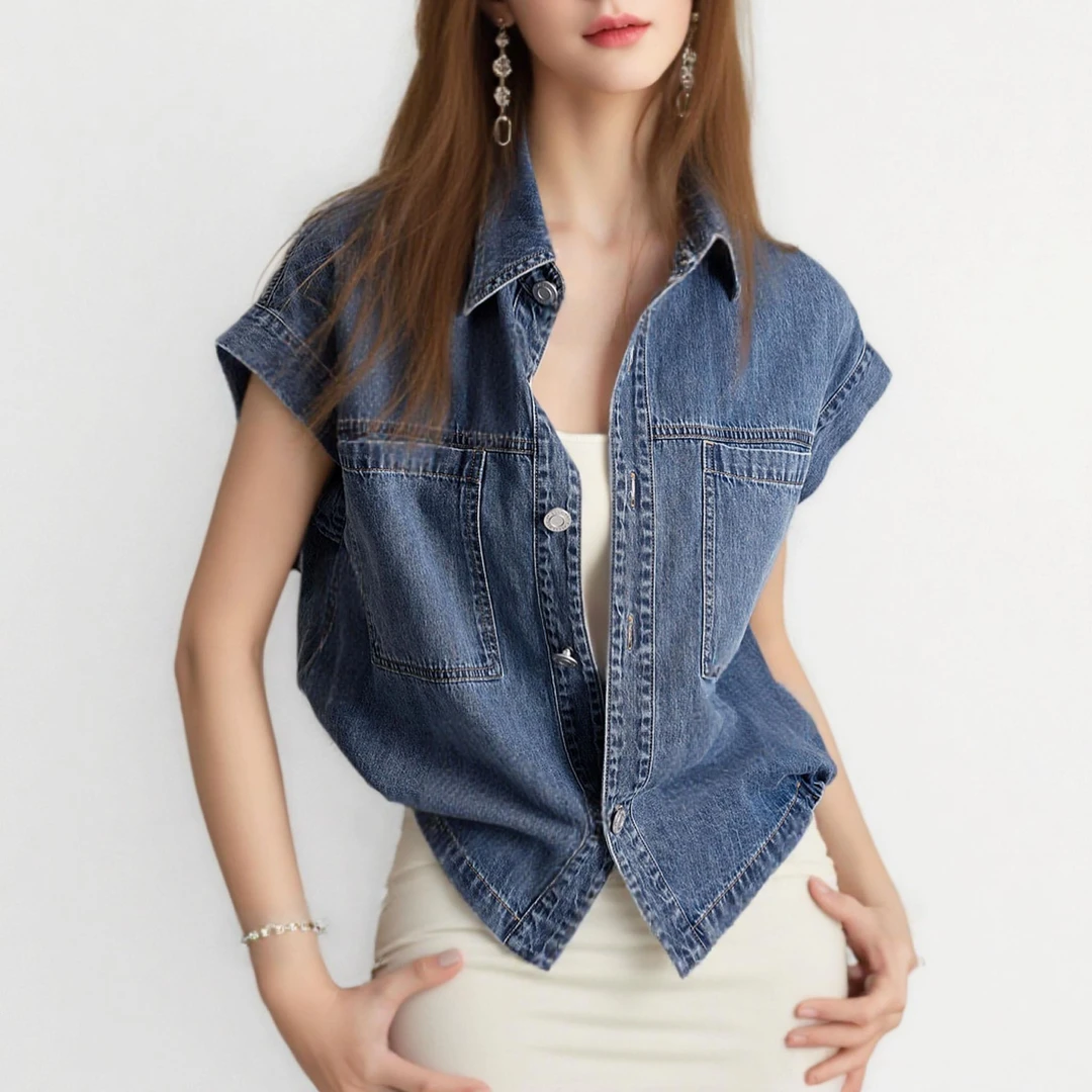 欧洲站女装2025夏季新款法式设计感复古牛仔衬衫小众别致气质上衣
