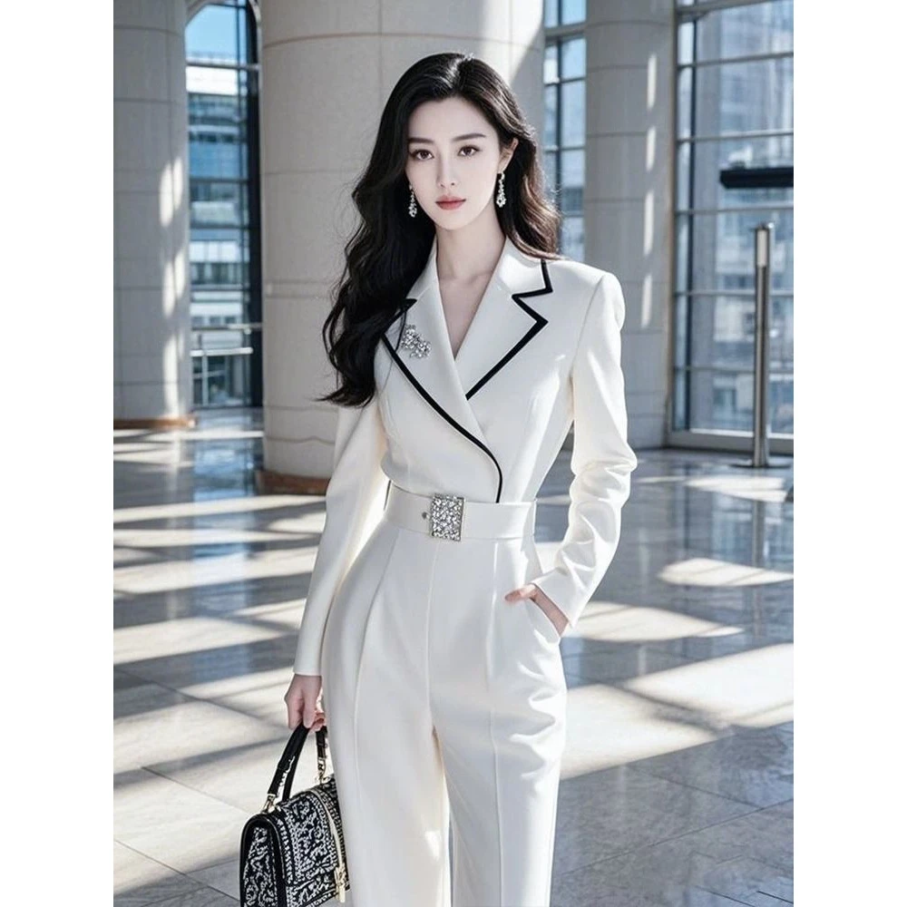 小香风套装轻奢高级感女人味假两件白色连体裤2025超火两件套秋装