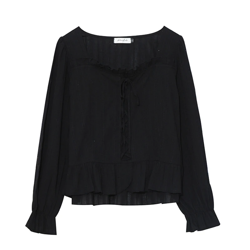 7697微胖大码法式氛围感气质衬衫新款加肥遮肉绑带长袖上