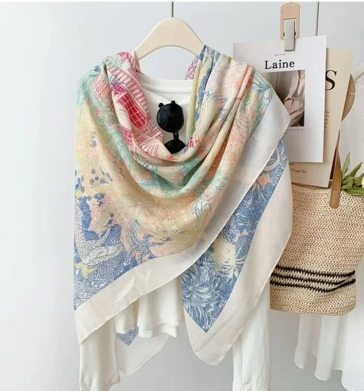 【缤纷】棉麻135大方巾轻薄防晒出游拍照高档空调房披肩