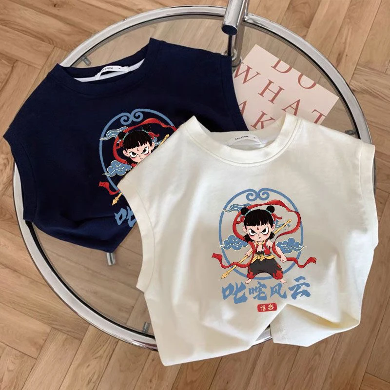 哪吒叱咤风云衣服儿童夏装宝宝新款女童无袖男童t恤纯棉背心薄款