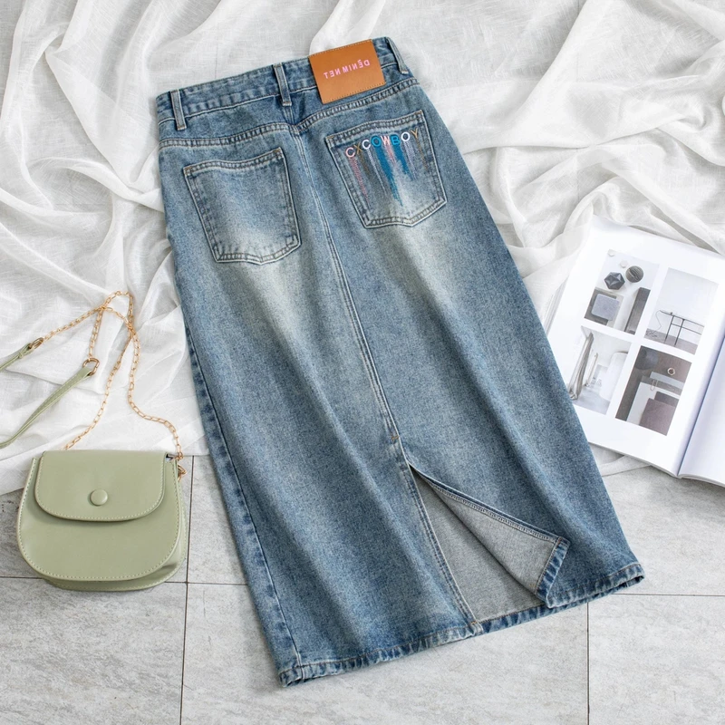 7123牛仔包臀裙2025夏季新款高腰开叉显瘦半身裙中长款宽松裙子