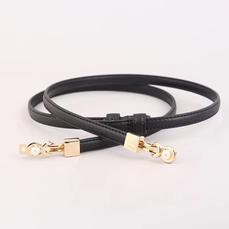 黑色腰带女细装饰配裙子收腰百搭对扣女式西装毛衣小皮带女士