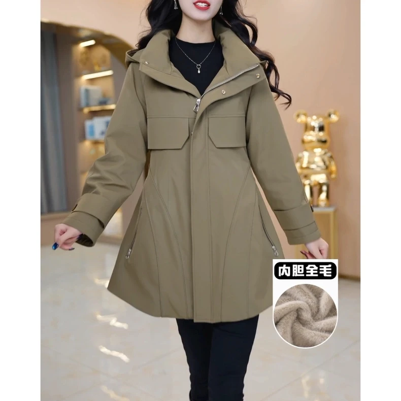 派克加绒外套2025秋冬季新款女装时尚休闲修身洋气中长款大衣开衫