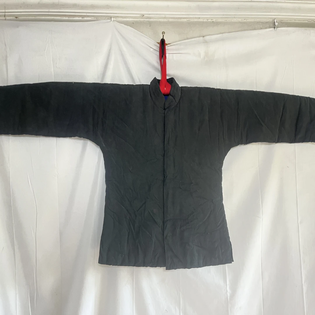 男式2XL码纯黑色线绨面料厚款棉袄纯棉内里手工缝制东北网红风