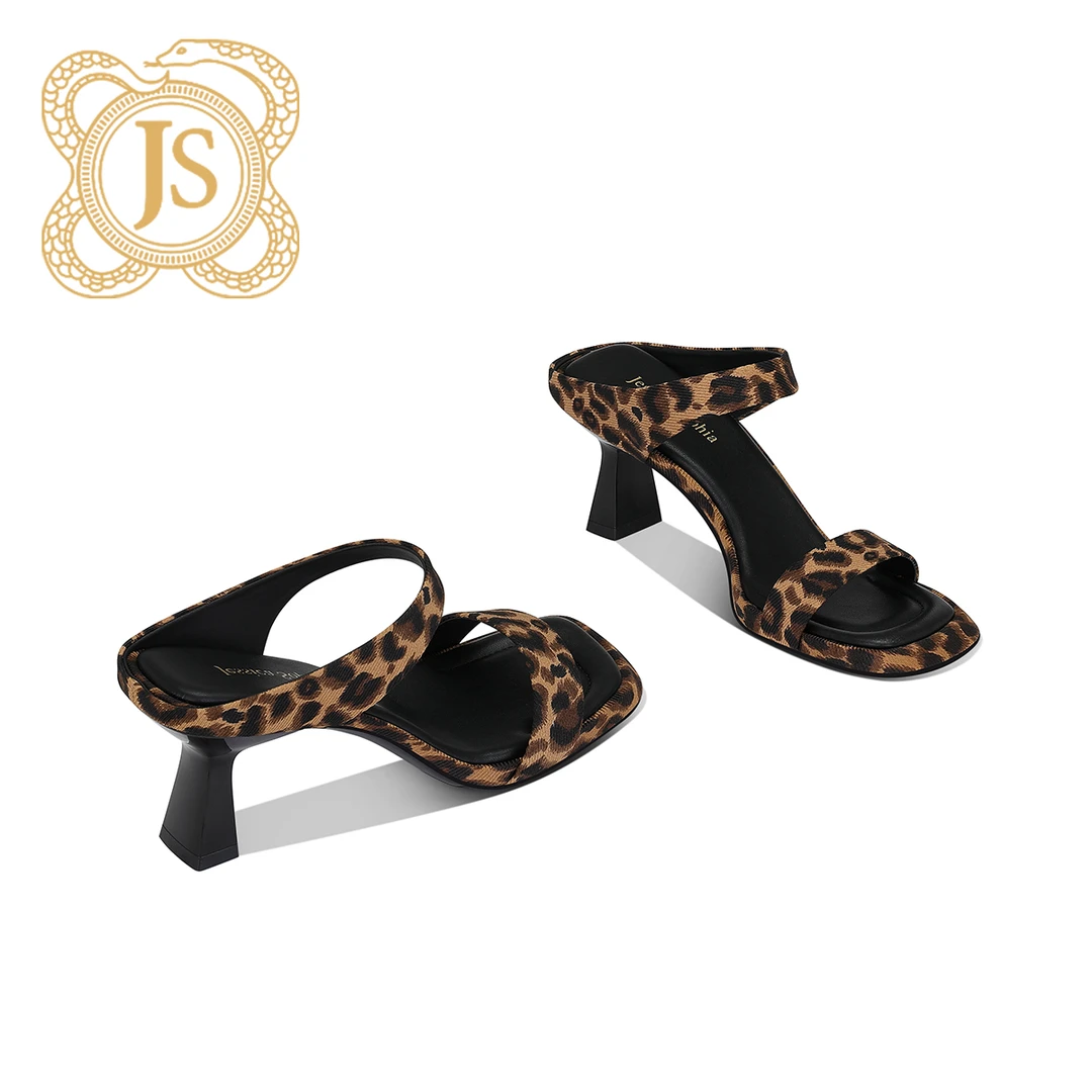 已开价，2622L6524时尚女士夏季细跟粗跟高跟方头中跟豹纹一字拖