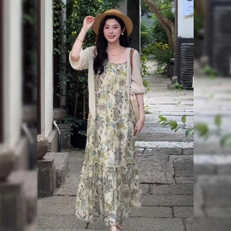 水墨牧歌  高级感温柔气质度假风印花连衣裙夏季新款气质长裙裙子