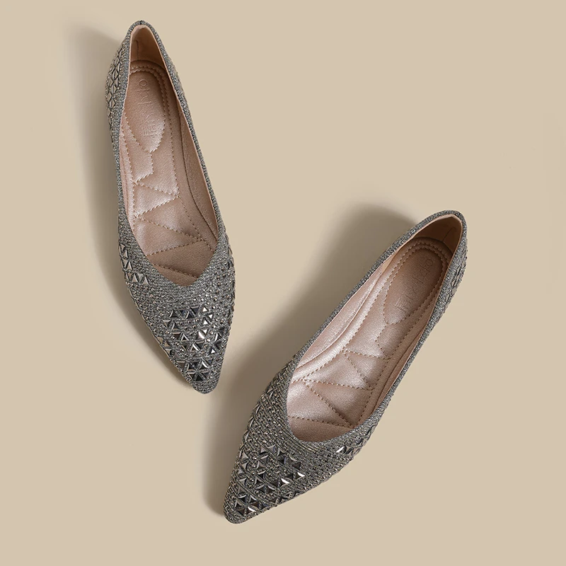 新款138-1银M区时尚潮流百搭平底水钻单鞋舒适浅口软底