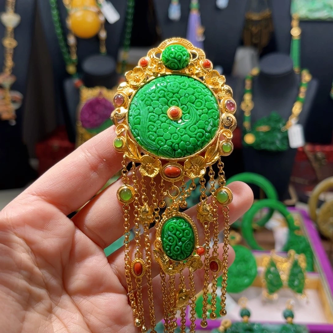 【闪购商品】翡翠吊坠(赠链)银S925镀金镶嵌 平安扣