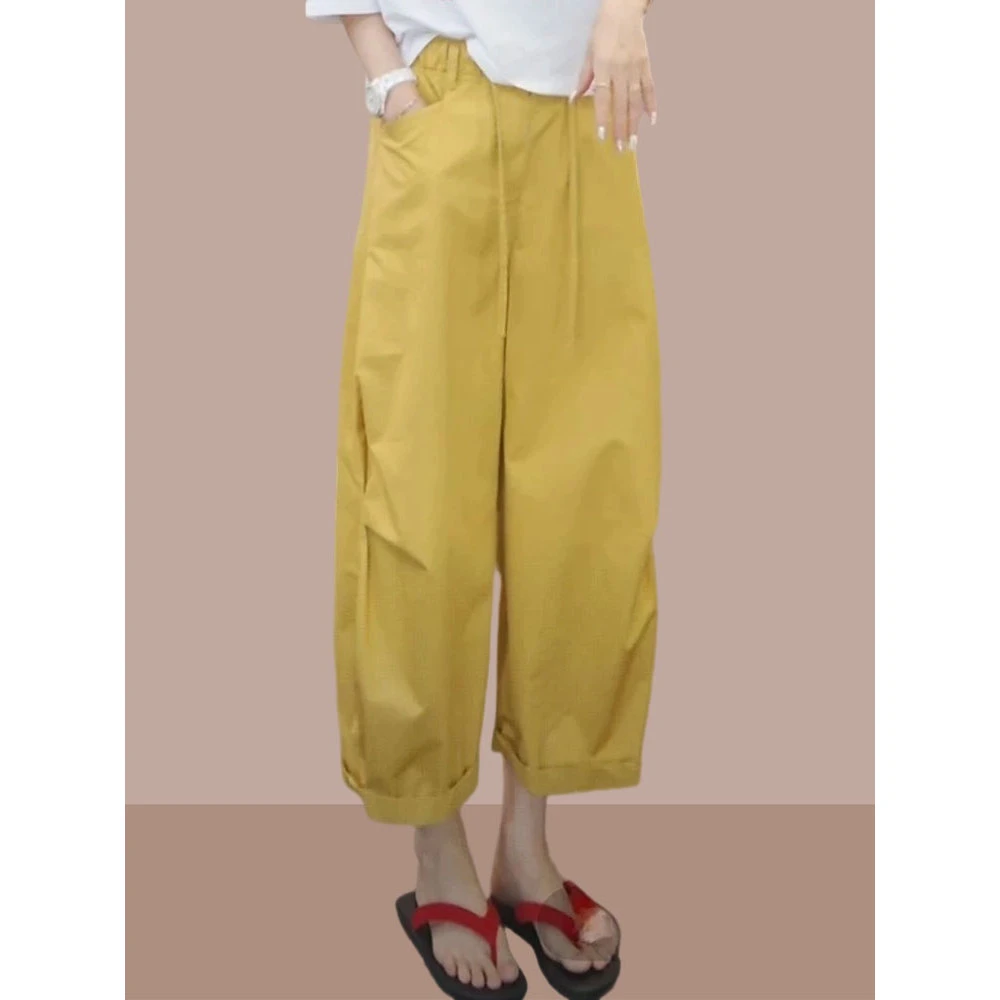 潮流抽绳设计休闲裤女2025年夏季新款小个子时尚高级感显瘦八分裤