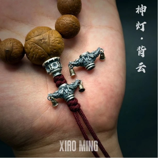 925银银制品 阿拉丁神灯背云做旧复古个性线束配饰藏式星月金刚