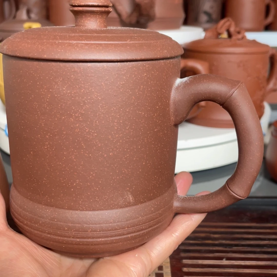 茶杯紫砂紫泥竹节杯光素