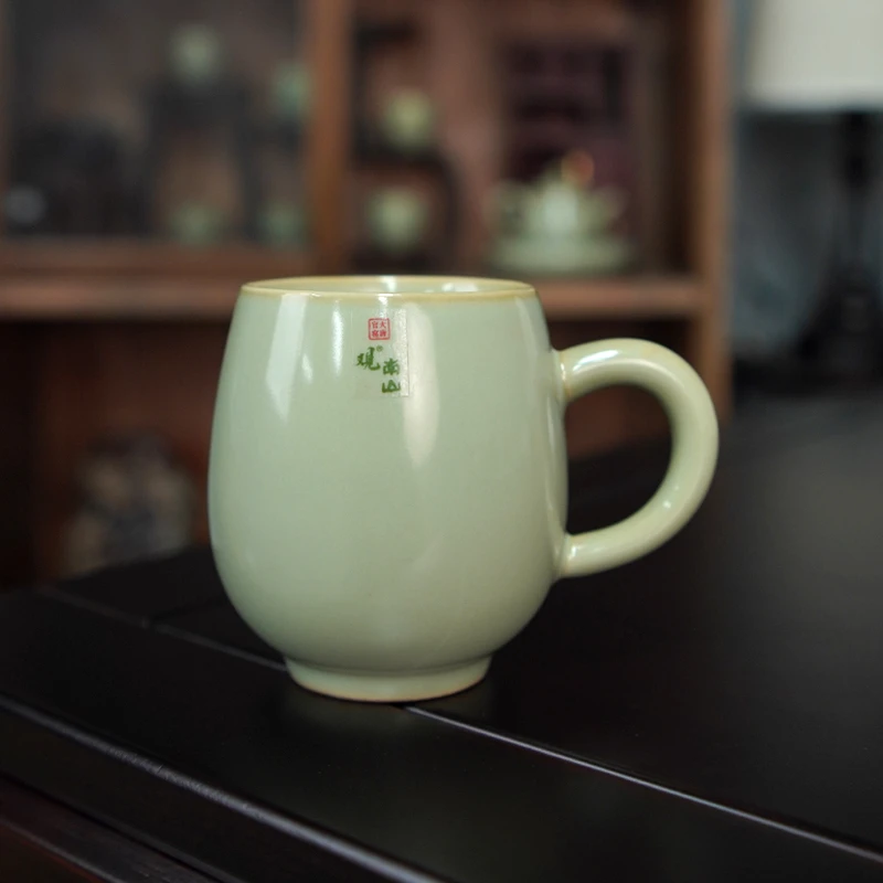 秘色釉带把茶杯Z0072