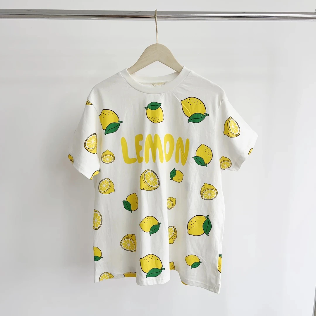 J233 柠檬男女版宽松休闲圆领棉质T恤