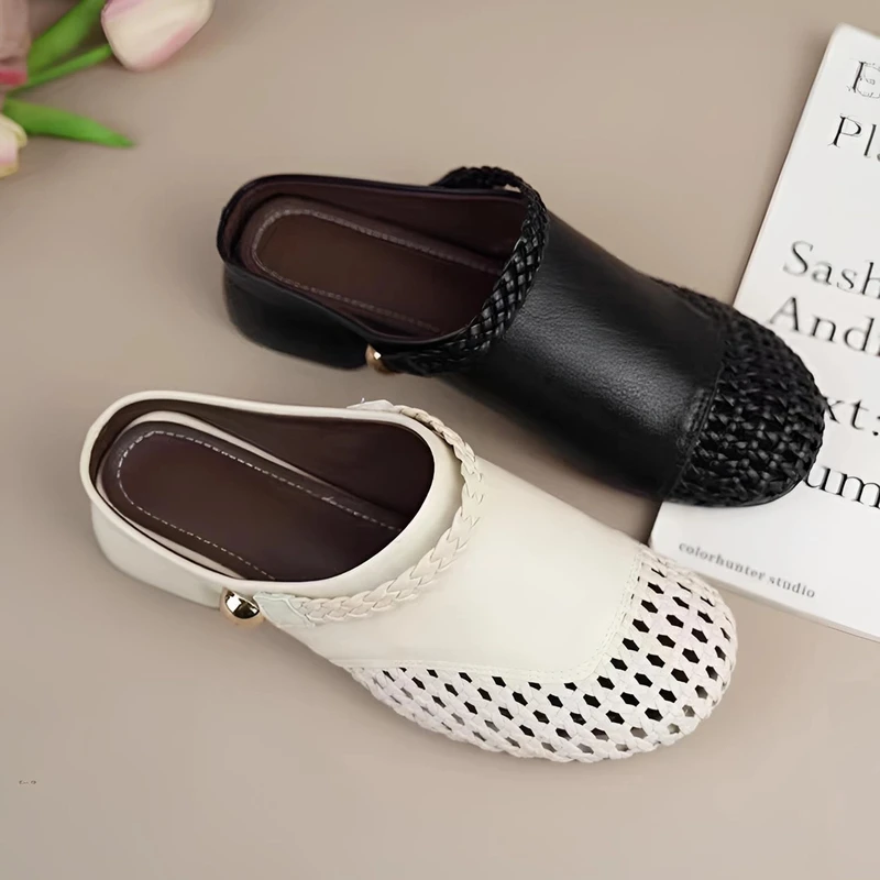 新款夏季透气编织包头拖鞋女时尚外穿百搭2025圆头镂空婼婼