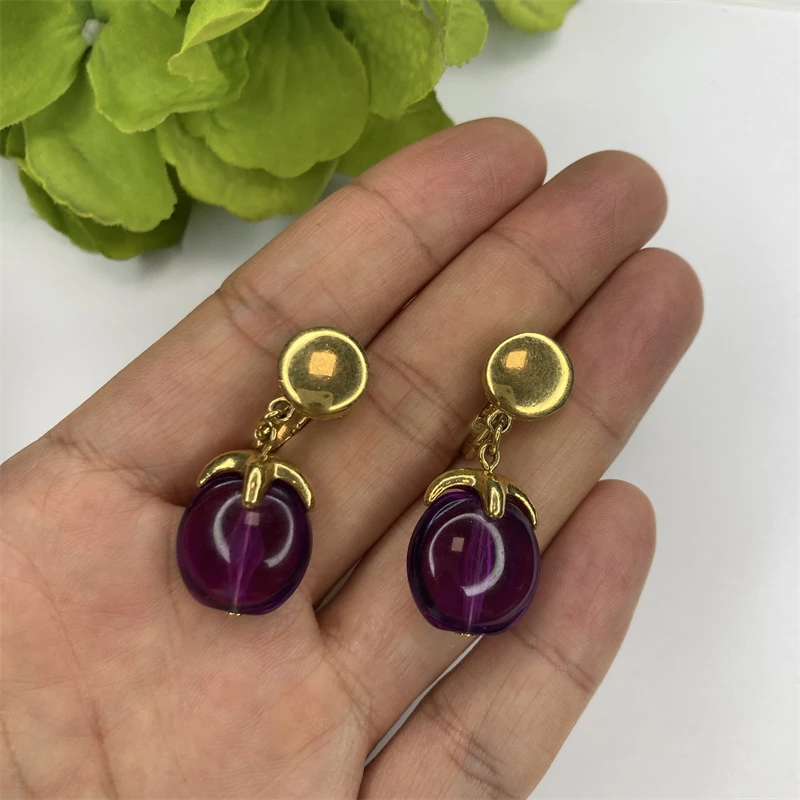 合金耳饰 trifari紫色苹果耳环1-1【2070206-055】
