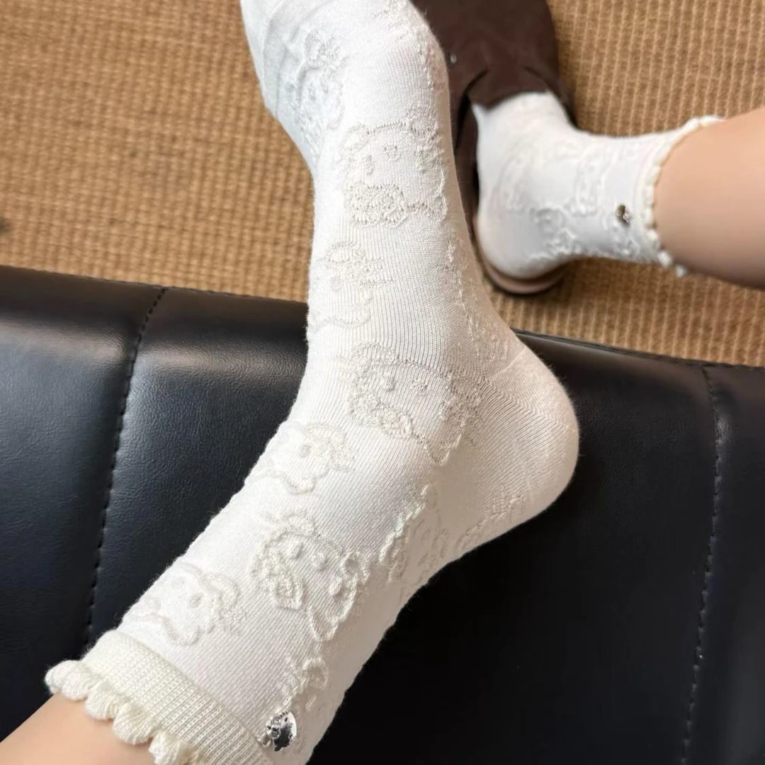 Hello Kitty袜子女花边堆堆袜卡通Kitty吊坠日系可爱春秋季中筒L