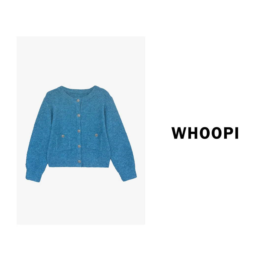 【Whoopi】【克莱因蓝】秋冬显白氛围感精致蓝色毛织开衫