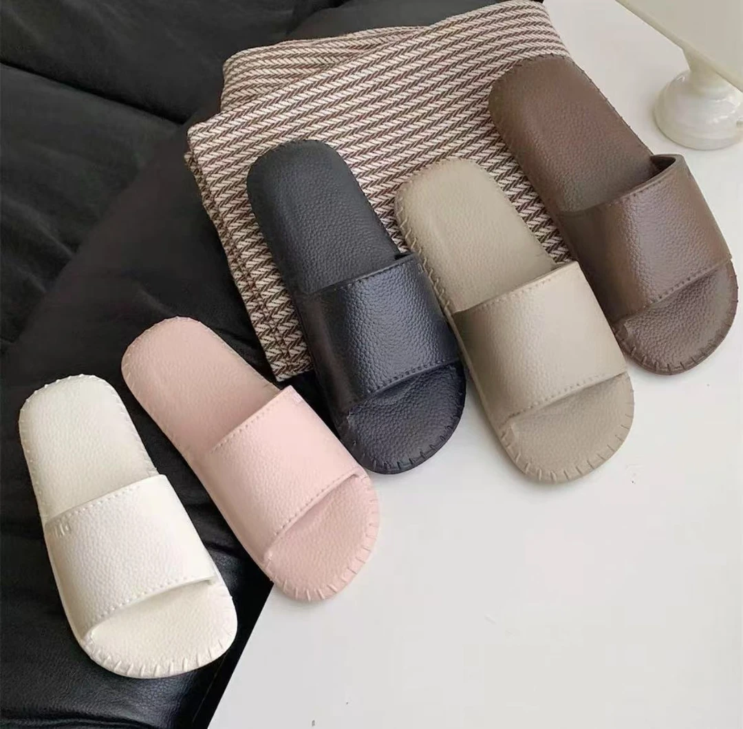 【按照主播讲解拍】休闲简约纯色皮纹凉拖鞋男女夏季拖鞋