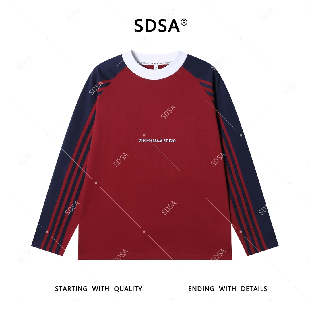 SDSA男士秋冬新款轻奢痞帅男装美式刺绣字母圆领长袖T恤潮牌上衣