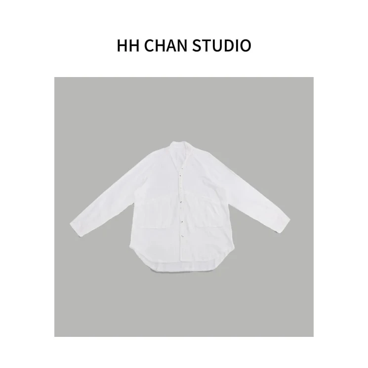 HH.CHAN“简约白衬衫”100%棉长袖白色设计领口白色衬衫HH51F35614