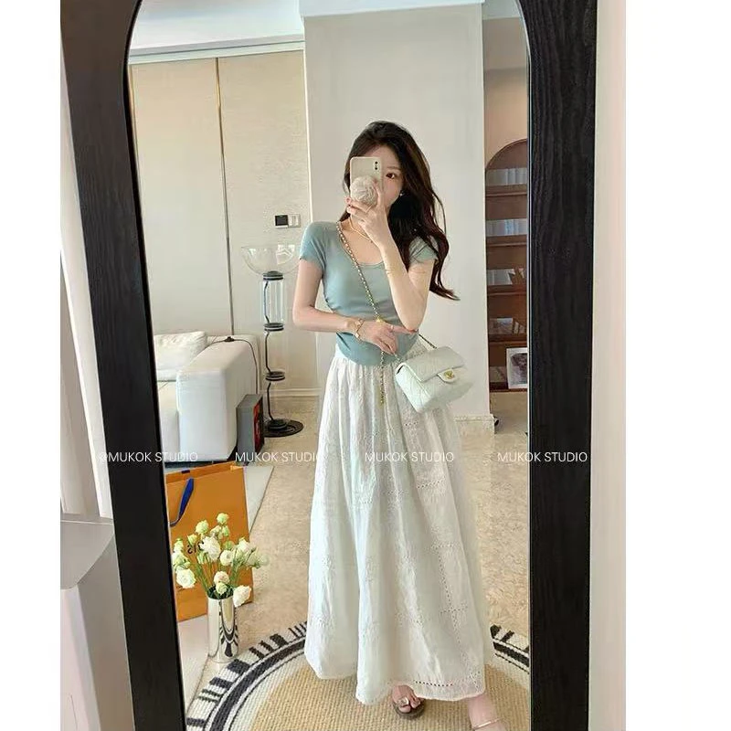 【夏央旗舰店】25夏季新款蕾丝半身裙松紧腰气质长裙女#6678