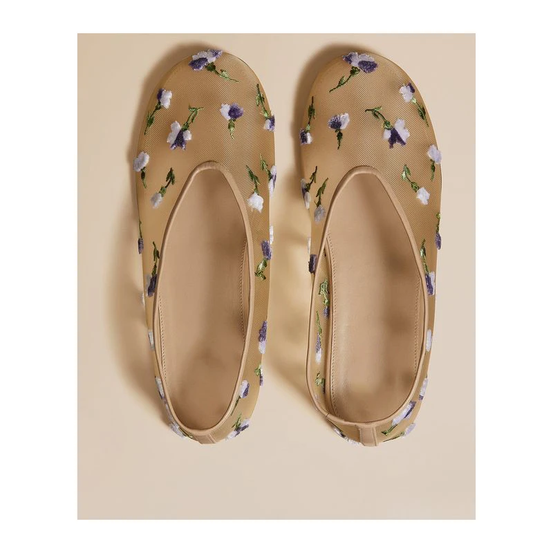 羊皮版~绣花网纱女单鞋夏新款百搭时尚透气圆头平底芭蕾鞋奶奶鞋