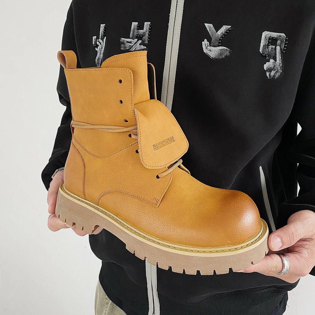 大黄靴男鞋潮流工装英伦秋冬季马丁靴2025新款休闲德比鞋高帮皮鞋