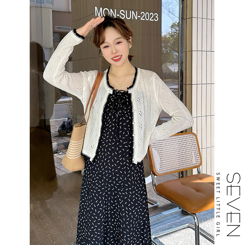 26⑧七七146小个子时尚设计感镂空针织开衫女新款洋气外套小美说