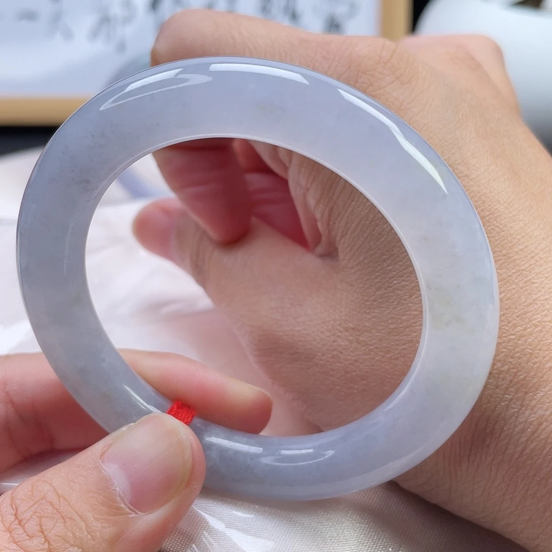 翡翠未镶嵌手镯白月光圆条53.7