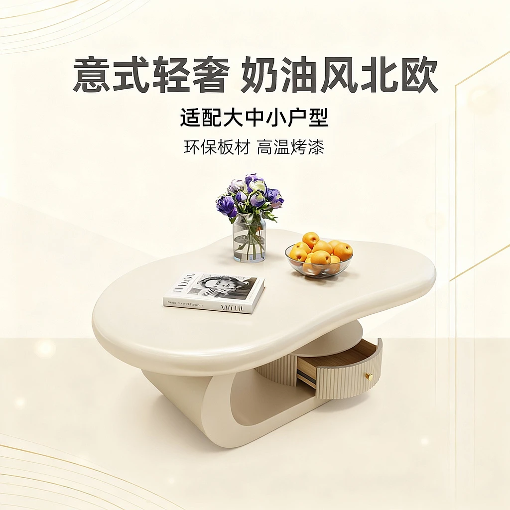 意式轻奢云朵茶几现代简约小户型客厅家用茶台花台奶油风北欧创意