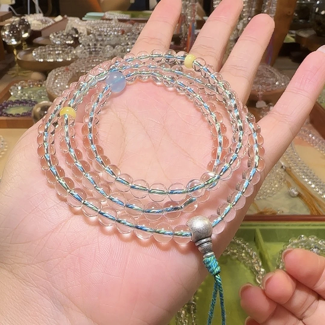 如***～未镶嵌手链水晶天然白水晶全净体108