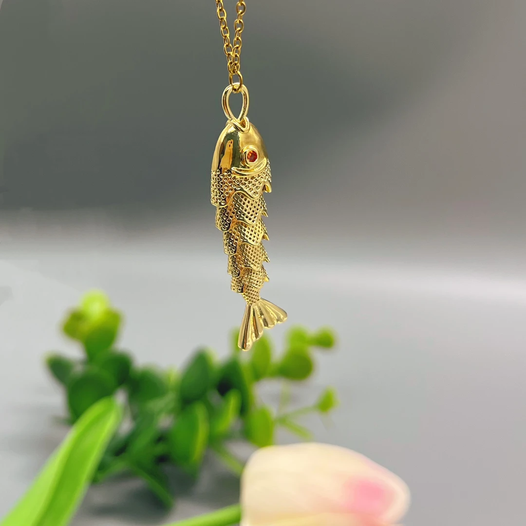 钛钢项链 2695钛钢年年有鱼鱼尾会动锁骨项链（链长45）