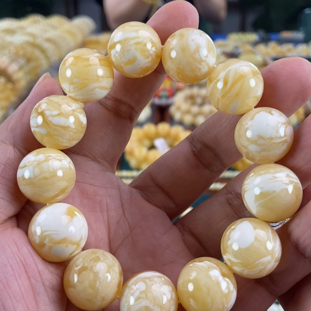 琥珀未镶嵌珠宝奇石18瓷白妖花同料串43.9