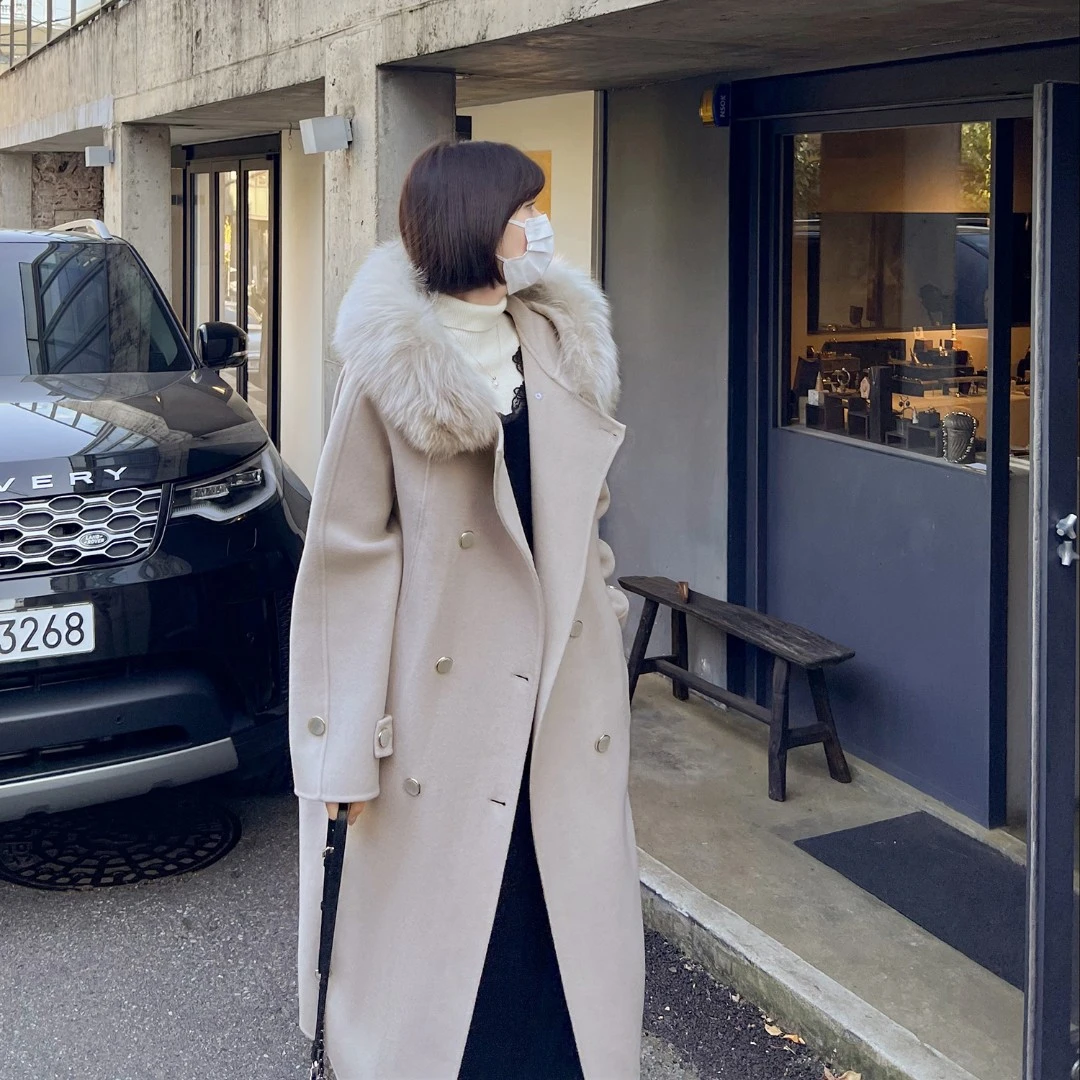 法儿家韩国限定「现货」【名媛大衣】毛领双面呢大衣FS209W011