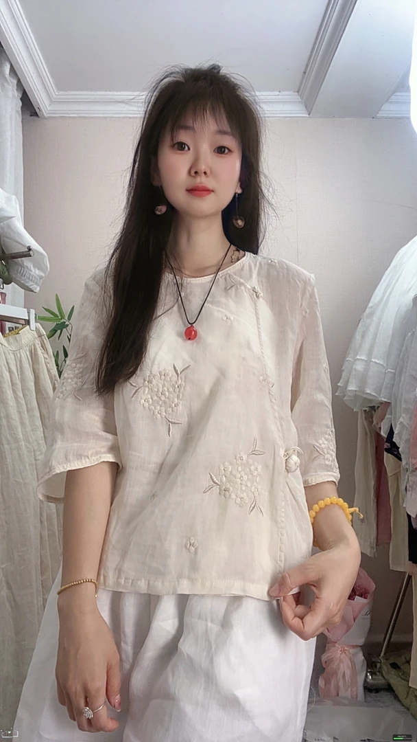 {南瓜花上衣}绣球花刺绣薄款南瓜花朵衬衫上衣禅意网红斜襟茶服